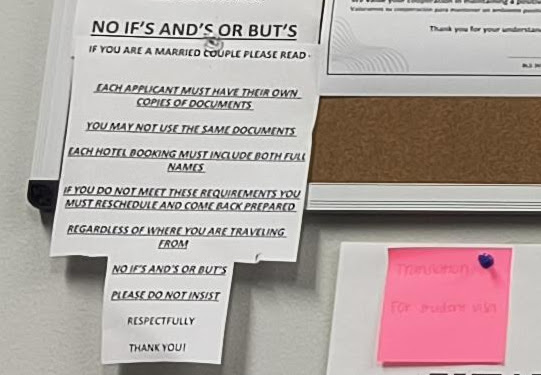 Bulletin board notes at BLS office